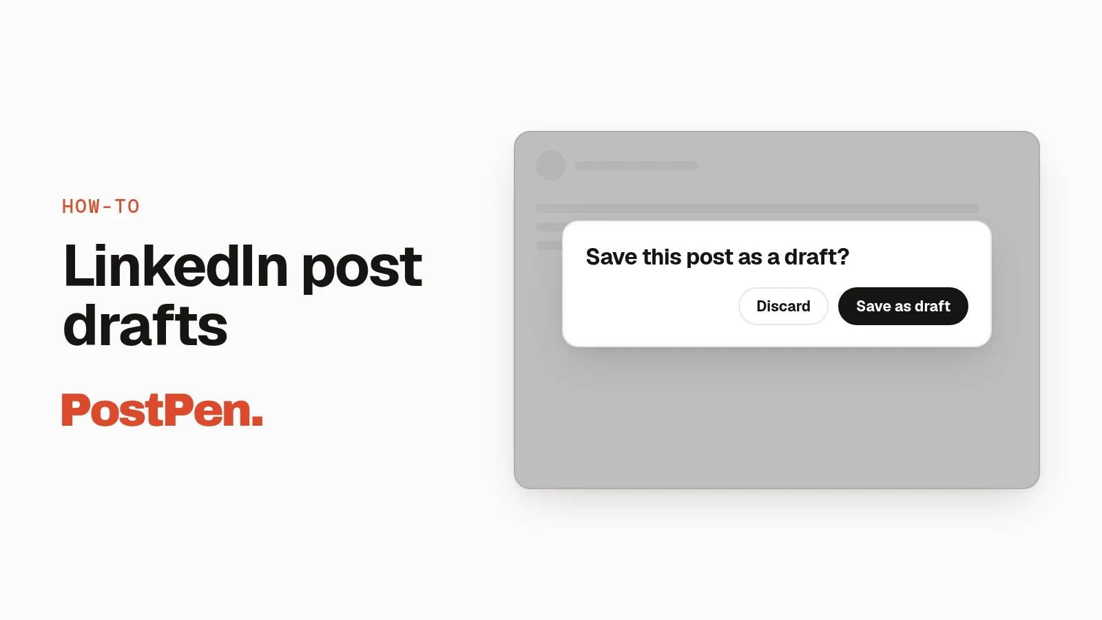 LinkedIn post composer showing the Save this post as a draft dialog with Save as draft and Discard buttons.